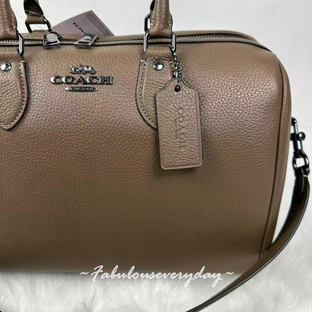 Coach Rowan Large Satchel Bag Crossbody In Leather/QB/Dark Stone CV960 NWT - Picture 4 of 8
